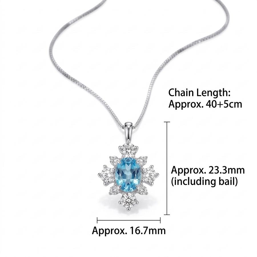Natural Blue Topaz Snowflake Necklace, S925 Sterling Silver Winter Wonderland Pendant, November Birthstone Fine Jewelry Gift for Women