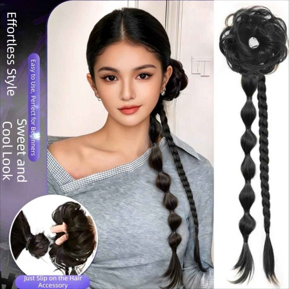 Ancient Style Side-Tied Bun with Twisted Braid Headband Ponytail Hairpiece Daily Use