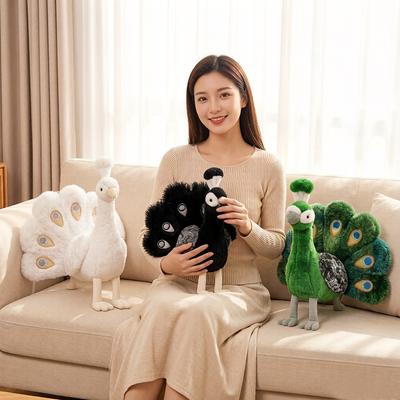 21/48cm Peacock Plush Toy Stuffed Colorful Green Blue Black White Zoo Animal Fantastic Plushie Home Decor Gift