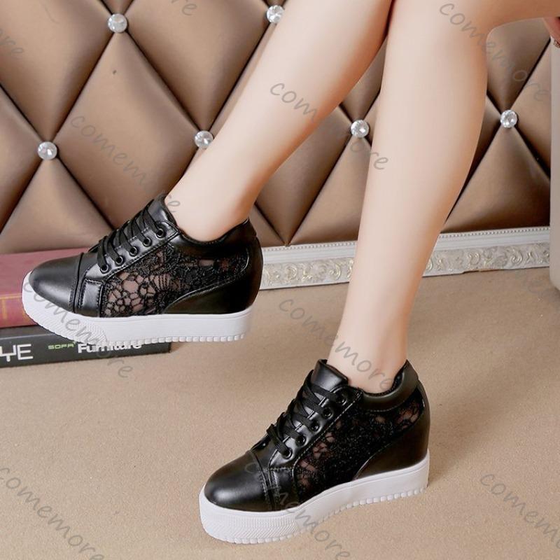 Comemore Spring and Summer White Sneakers Shoes Casual Increased Height Mesh Breathable Sports Women's Shoes Flat Bottom Tennis