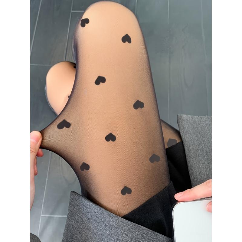 Women's Semi Sheer Heart Pattern Tights - High Rise Stretchy Pantyhose - Soft & Comfortable Fabric - Perfect for Women Who Love Fashion & Comfort