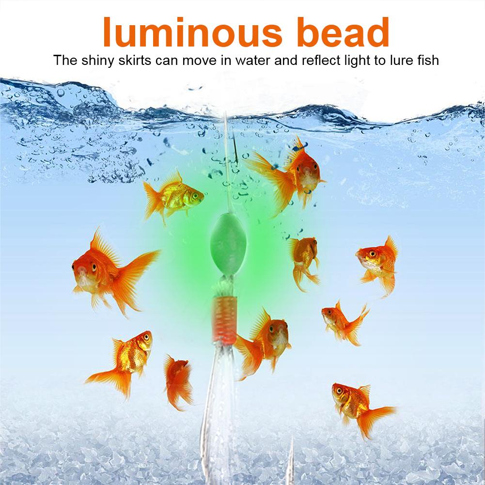 25pcs Luminous Bead Steel Hook Nylon Line Fishing Rig Tackle Accessory