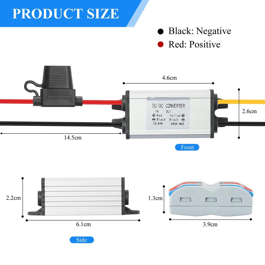YABOANG 8-32V To 5V Converter, Step-Down, DCDc Converter, Voltage Converter with Fuse 5V5A 25W