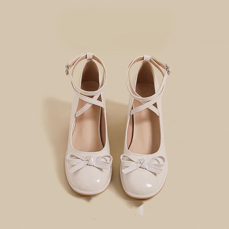 Shallow Single Shoes Women's Summer New Celebrity Burgundy Patent Leather Thick High-heeled Mary Jane Shoes