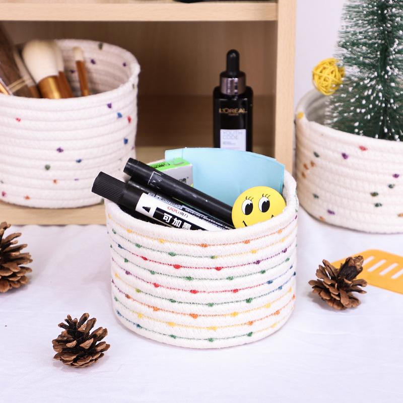 Small Cotton Rope Woven Storage Basket for Desk, Entryway, or Cosmetics