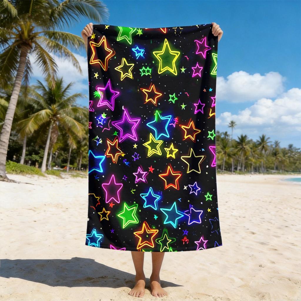 Neon Star Design Unisex Beach Towel, Soft Lightweight Absorbent Quick-Dry for Beach Camping Gift