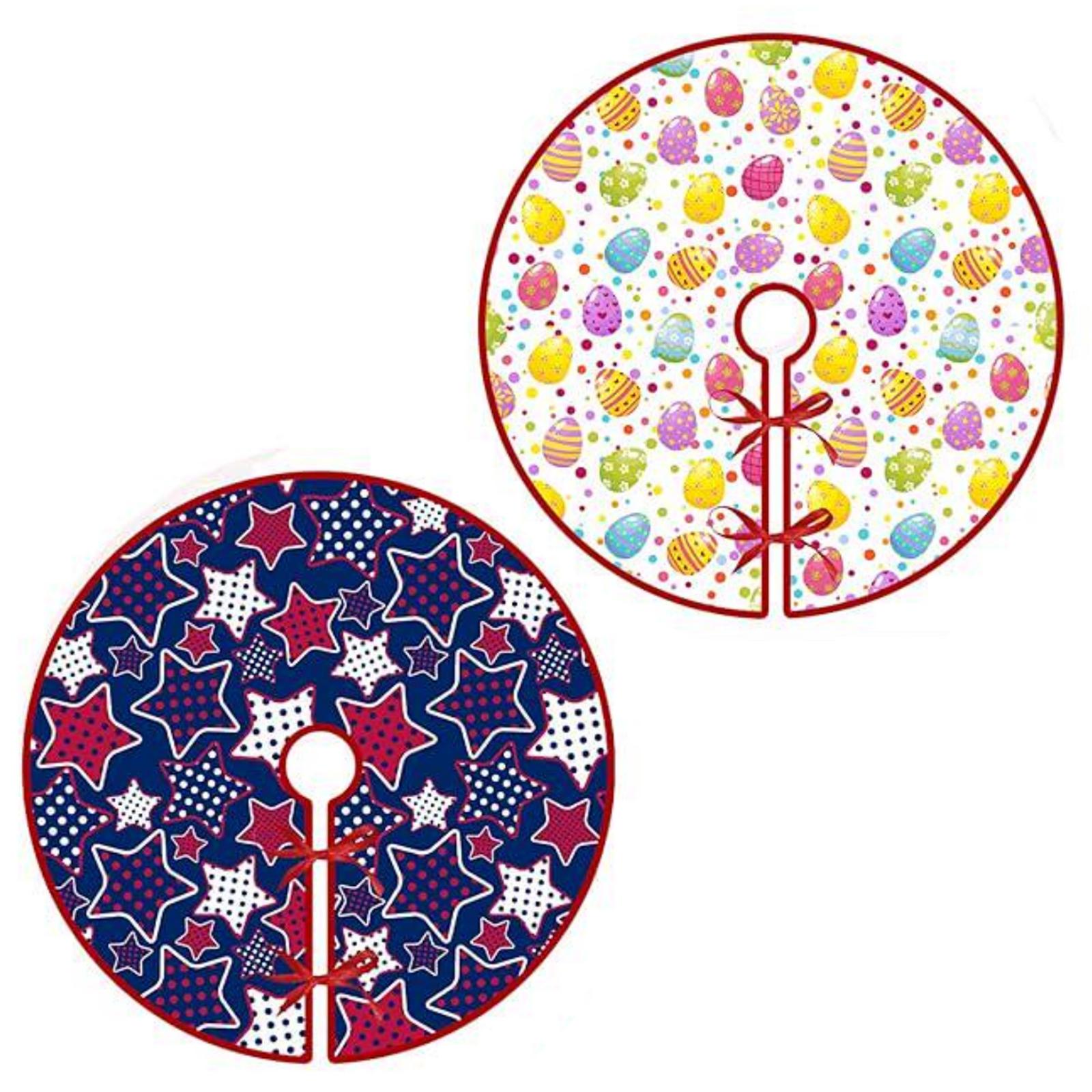 

35.43in 4th of July Tree Skirt Easter/Independence Day Reversible Double Sided Print Mat for Spring Holiday Party Home Decor
