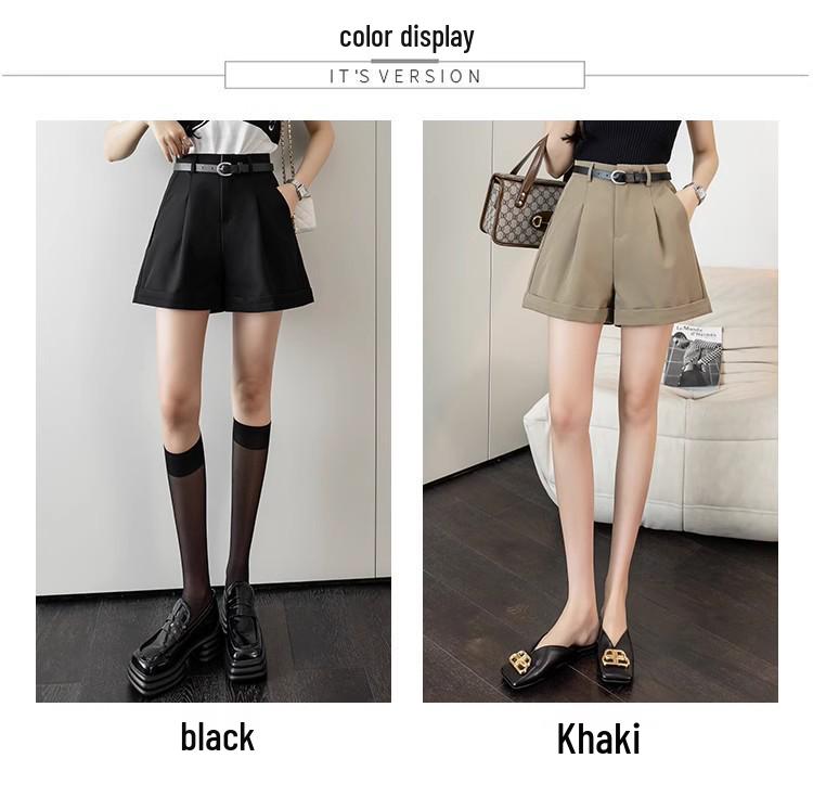 Women's High Waist A-Line Wide Leg Belted Casual Shorts for Spring/Summer 2025.