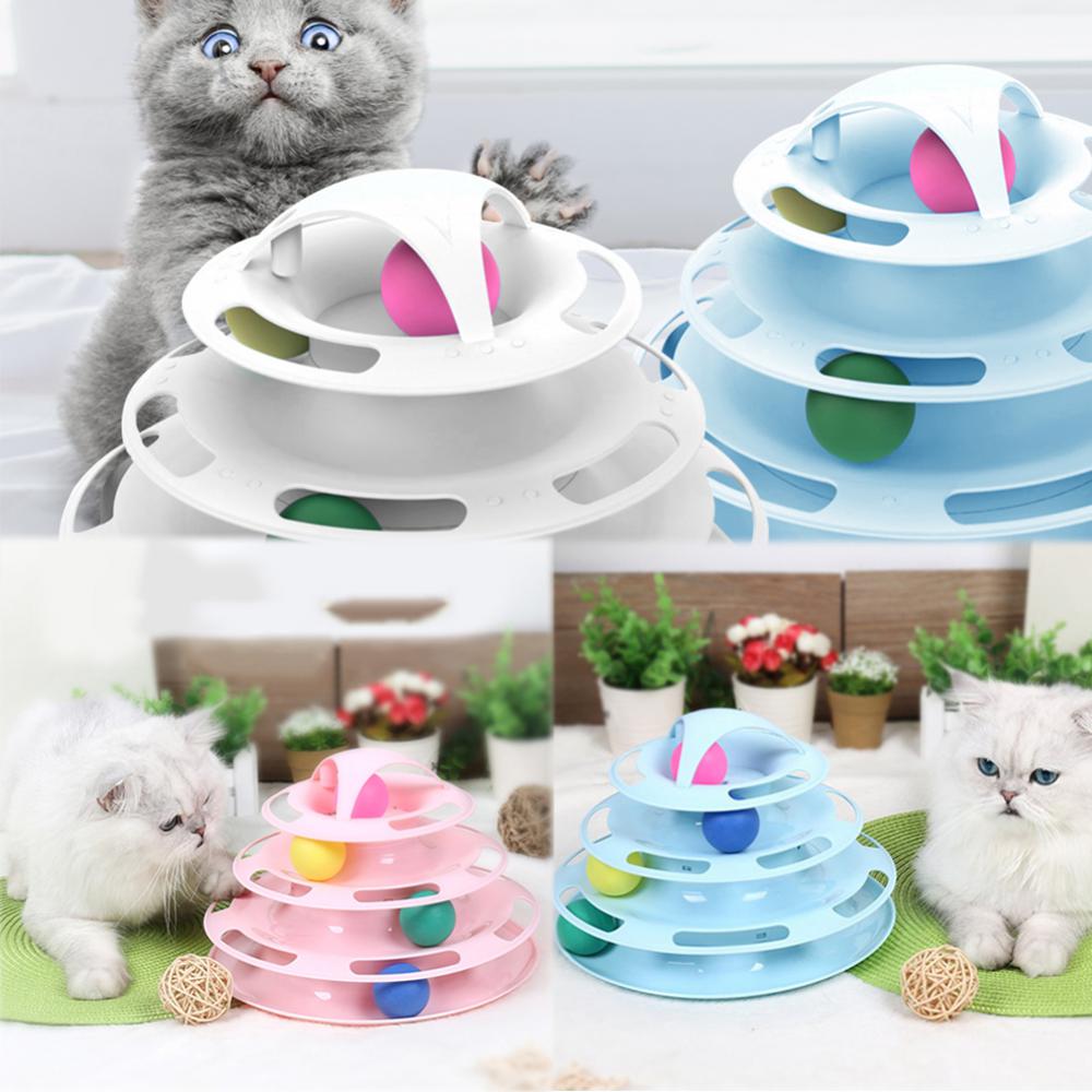 Levels Turnable Toys for Cats Accessories Tower Tracks with Balls Cat Toy Interactive Intelligence Training with Fun Cat Stick