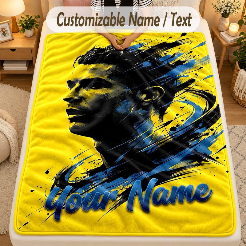 Flannel BlanketCristiano Ronaldo Custom Name Text Personalized Soft Warm Throw Blanket Home Decor Gift
