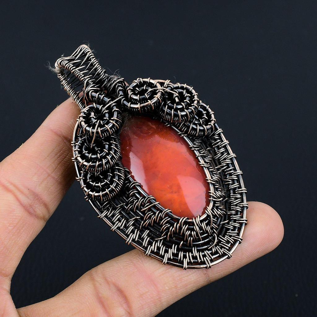 Carnelian 999 Copper Wire Wrapped Pendant, Handmade Gemstone Pendant Jewelry, Gifts For Wife Brand New Pendant