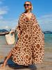 European & American Rayon Print Beach Cover-up Dress - Long, Loose Bikini Swimsuit Robe for Women