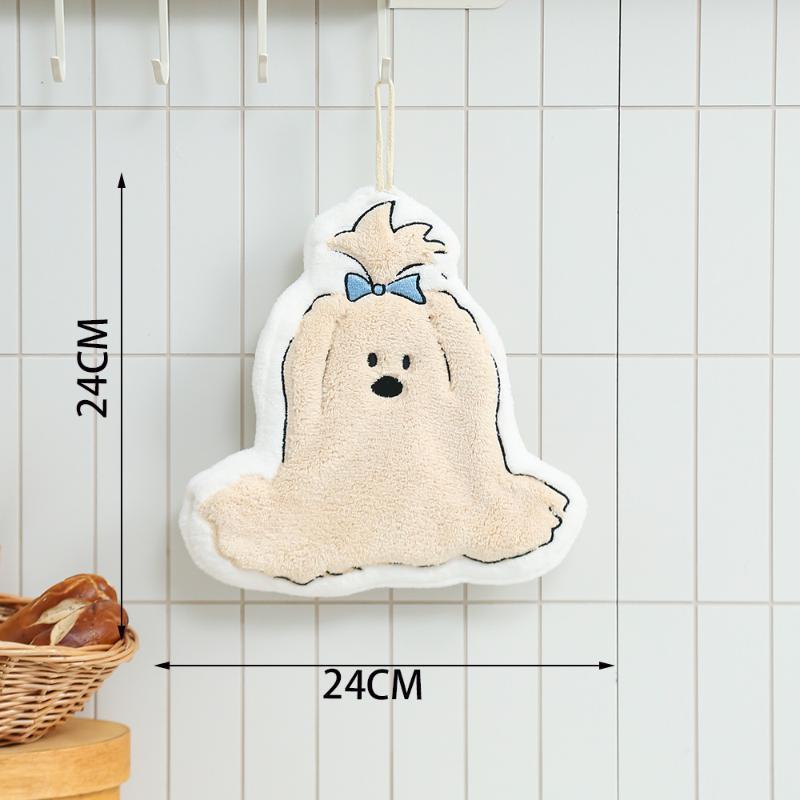 Cute Cartoon Dog Bear Coral Fleece Hand Towel Soft Skin Friendly Absorbent Kitchen Bathroom Dual Use Small Towel