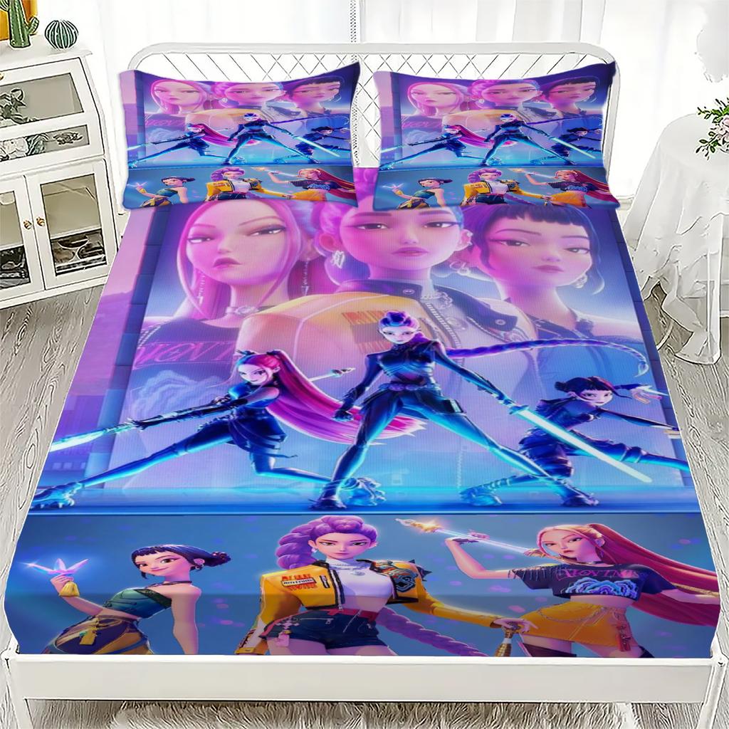 K-Pop D-Demon Hunters Fitted Sheet from Personalized  for Home Decor, Customized DIY Bed Cover Deep Pocket with 2Pillowcases