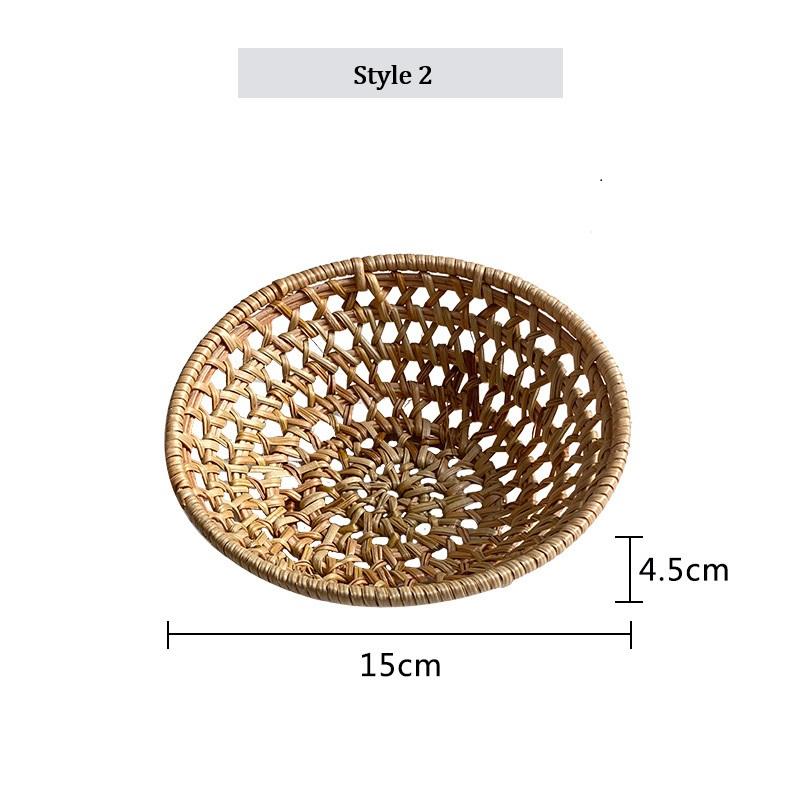 HeMu Handmade Rattan Woven Hollow Towel Tray Candy Snack Nut Melon Seed Plate Fruit Cake Storage Basket Kitchen Storage Basket