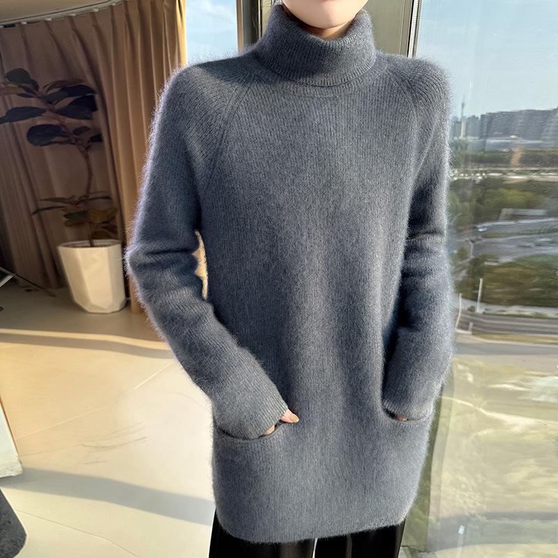 Lekasha 100% Mink Cashmere High Neck Knit Sweater - Versatile Solid Color for Autumn/Winter