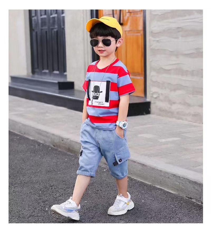 Summer Baby Boys Clothes Suit Stripe Cotton T-shirt+Jeans Short Pant 2PCS Set Kids Boys Clothing