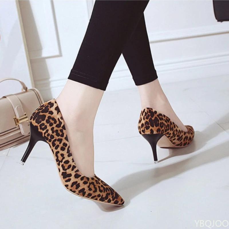 Large size sexy elegant fashionable Luxury women's high heels leopard print thin heel pointed suede Designer high heels Zapatos