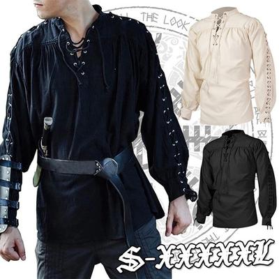 Costume de Cosplay médiéval pour hommes, Costume de Pirate Viking nordique, mode Bandage, manches longues, chemise Renaissance, chevalier Punk, chemise de guerrier pour hommes