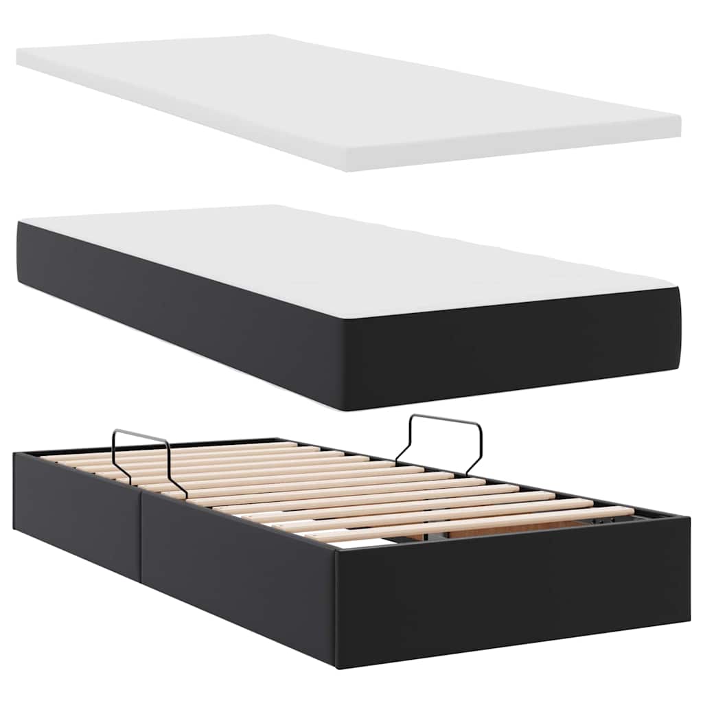 Storage Bed with Mattress Black 90 X 190 Cm Faux Leather