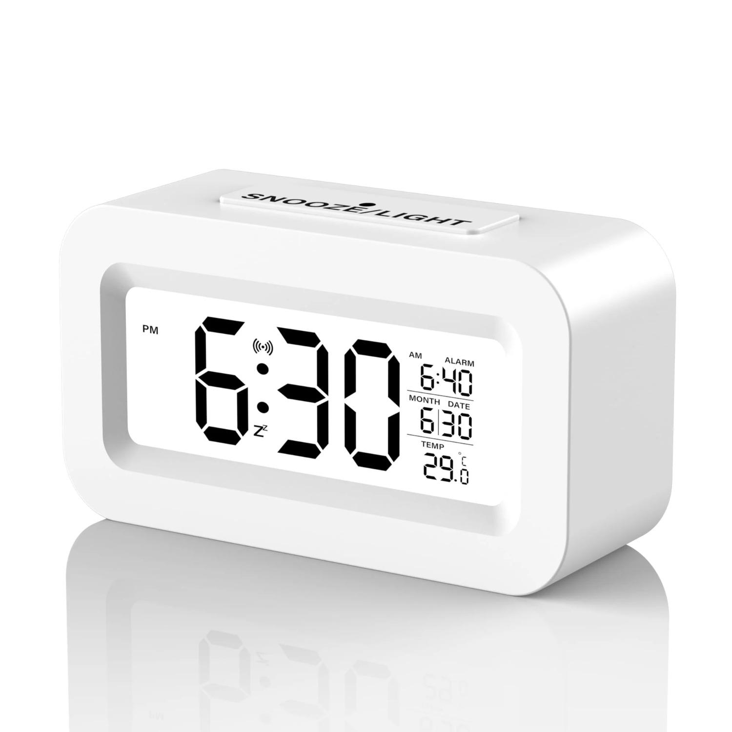 Square Digital Alarm Clock, Clock Mini , Bedside Clock with Night Light, Large Display, Snooze, Temperature, for Living Room, Bedroom