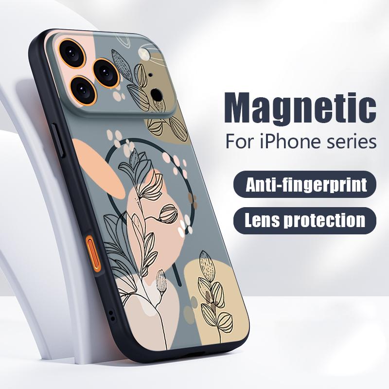 White Magnolia Flower Pattern Case For iPhone 17 Pro Max Magnetic For Magsafe Hybrid Slim Matte Cover For iPhone 16 15 14 13 Pro Max