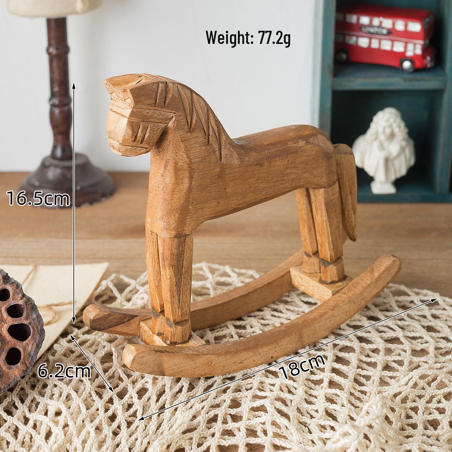 

Nordic Style Wooden Rocking Horse Desktop Ornament - Pine Wood Handicraft for Home Decoration