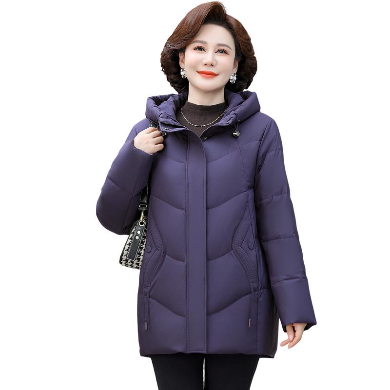 Women's Mid-Length Winter Hooded Down Coat for Middle-Aged and Elderly - Thick, Warm, and Cozy.