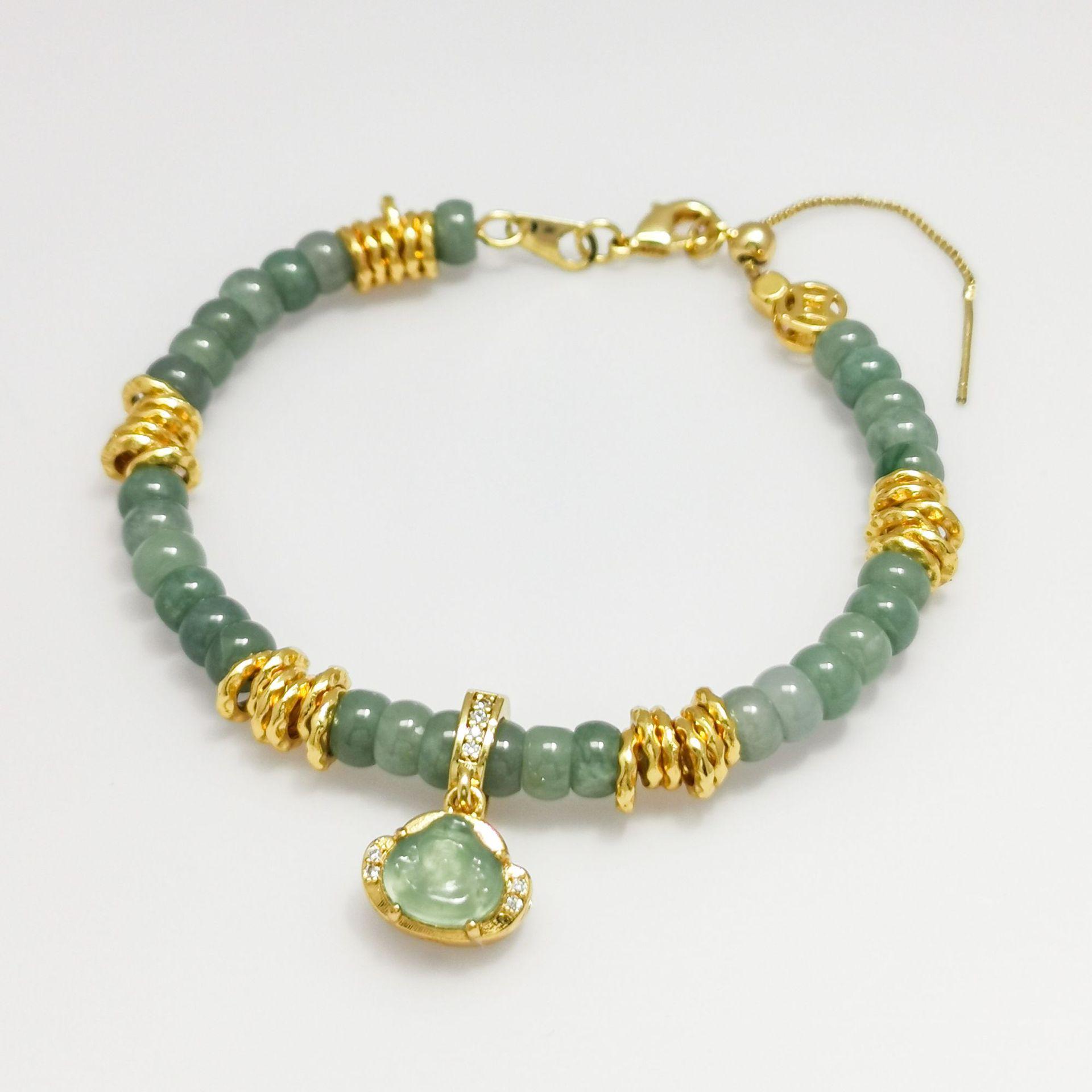 Chinese Wind Jade God of Wealth Pendant Bracelet Natural
