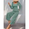 Women's Jumpsuit Square Collar Puff Sleeve Wide-leg Pants Long-sleeved Vacation Style Floral Jumpsuit