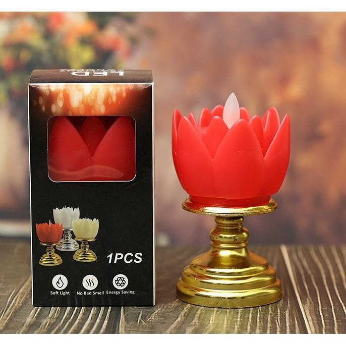 

LED Buddha Temple Lotus Lamp with Swaying Guanyin Candle for Monastery or Sacrificial Use
