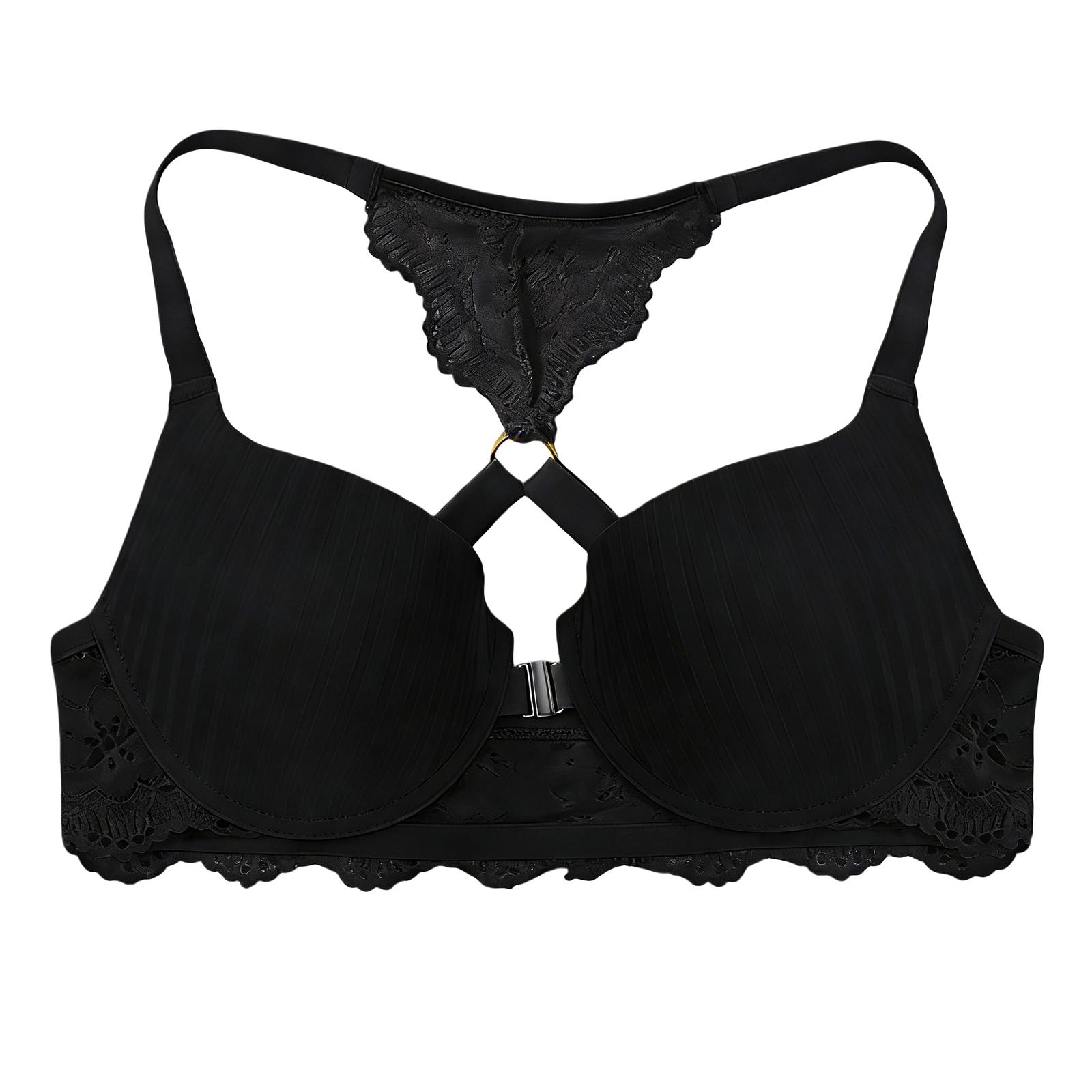 Zeriluna Front-closure, beautiful back, push-up bra Multi-color skin-friendly breathable seamless body-hugging back-enhancing bra Black70B