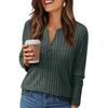 Women's T Shirt Tee Button Long Sleeve Daily Weekend Fashion Basic V- Neck Regular Top