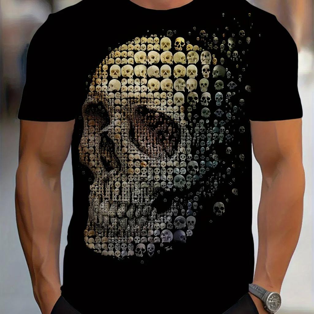 [Impresión digital 3D] Camiseta de cuello redondo con estampado digital 3D de moda informal de verano para hombre