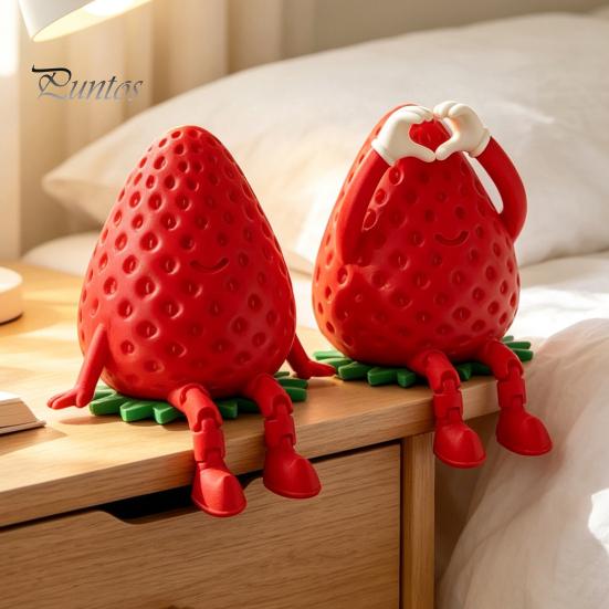 Unique Birthday Gifts for Friends 3D Printed Articulated Strawberry Storage Box, Cute Figurine with Box Movable Limbs, Mini Trinket Holder Desktop