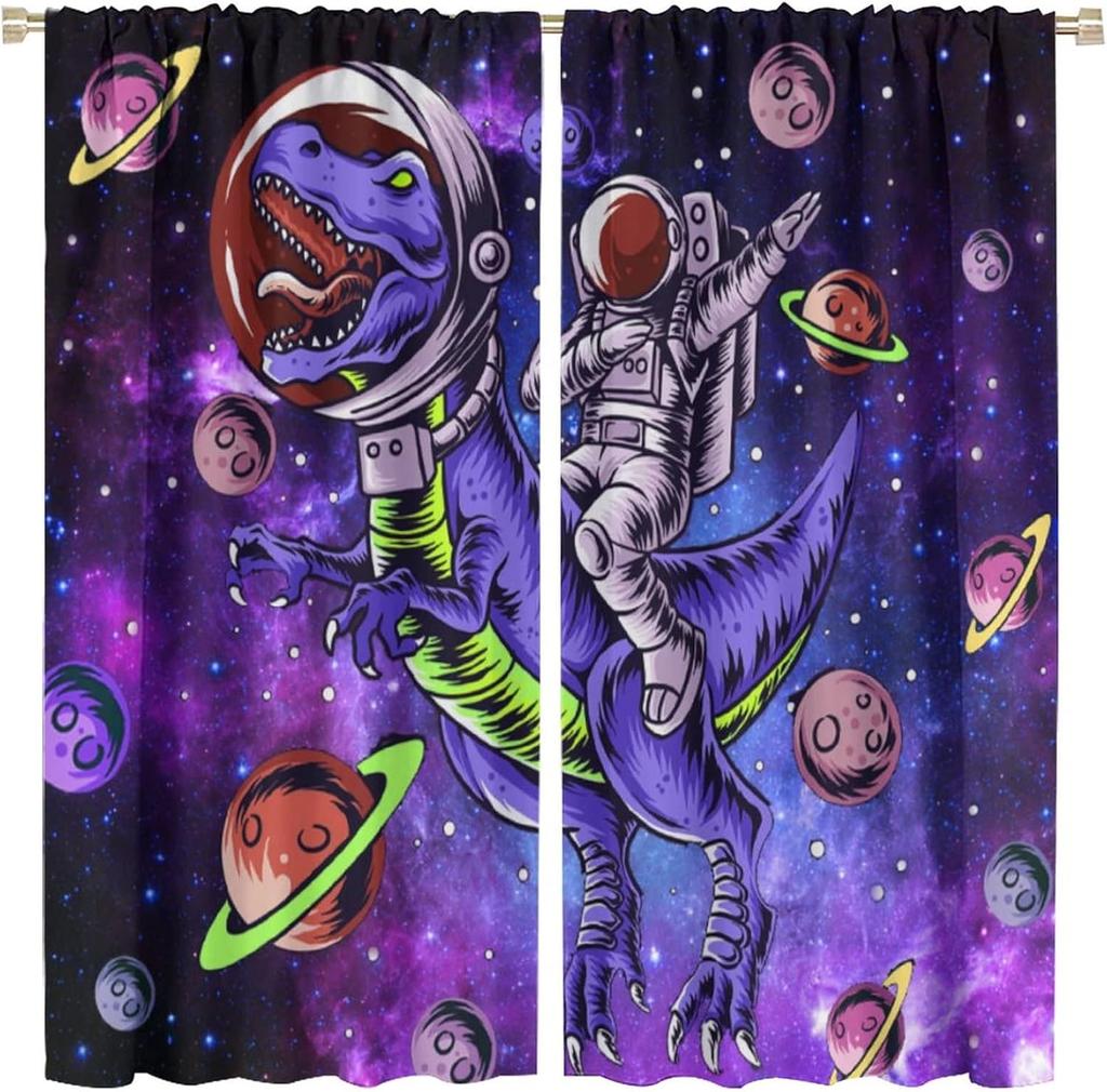 Conjunto de cortinas de porta com tema espacial 2 peças com design de galáxias, cortinas de painel de poliéster para vários tratamentos de janela de sala