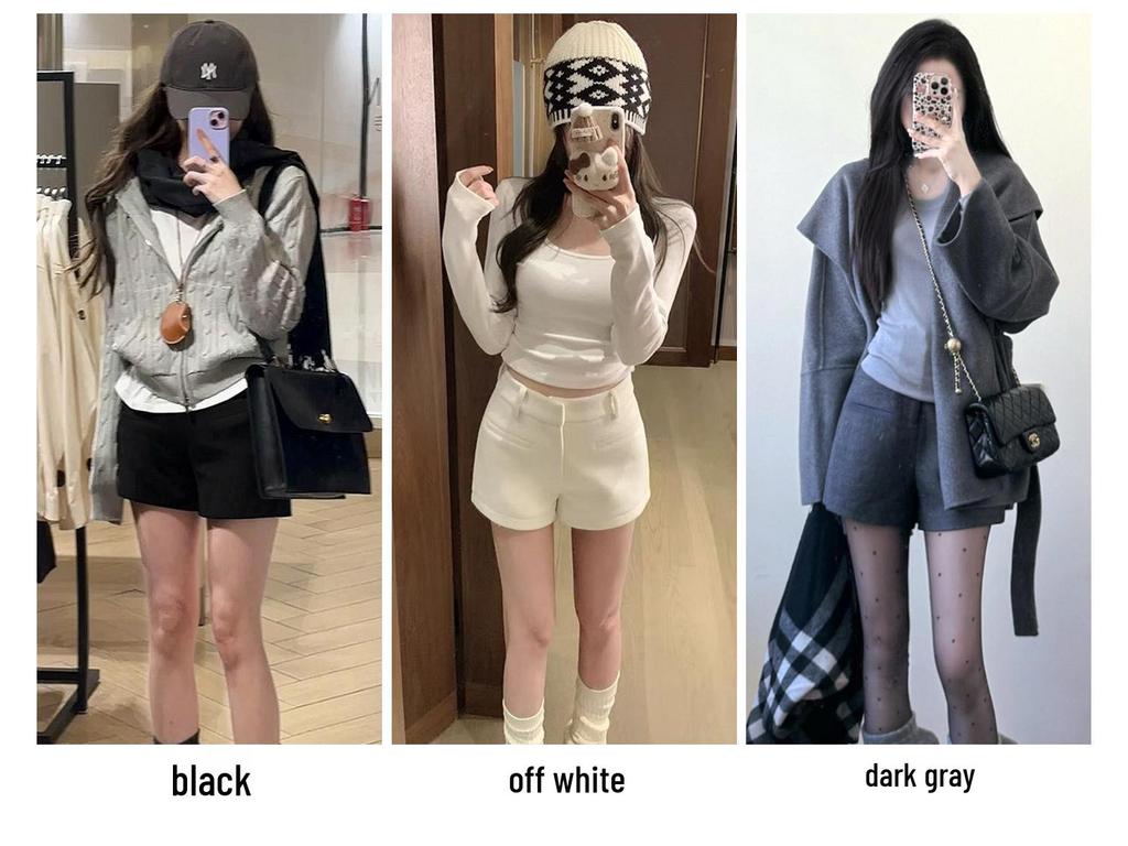 Women's High-Waist Bootcut Gray Wool Shorts - Autumn/Winter Slim Fit Hot Pants