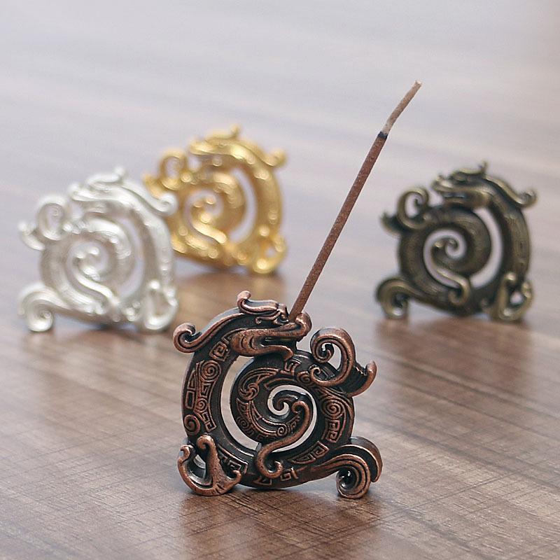 1Pcs Lucky Feng Shui Copper Chinese Dragon Creative Retro Incense Holder Household Indoor Line Incense Burner Home Decor Craft