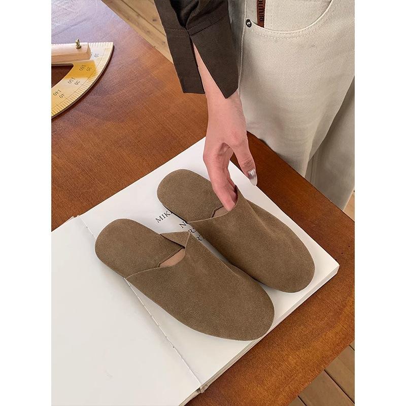 French Retro Lazy Style Bag Head Half Slippers Women's Outer Wear 2025 Comfortable and Versatile Flat-bottomed Casual Cool Slippers