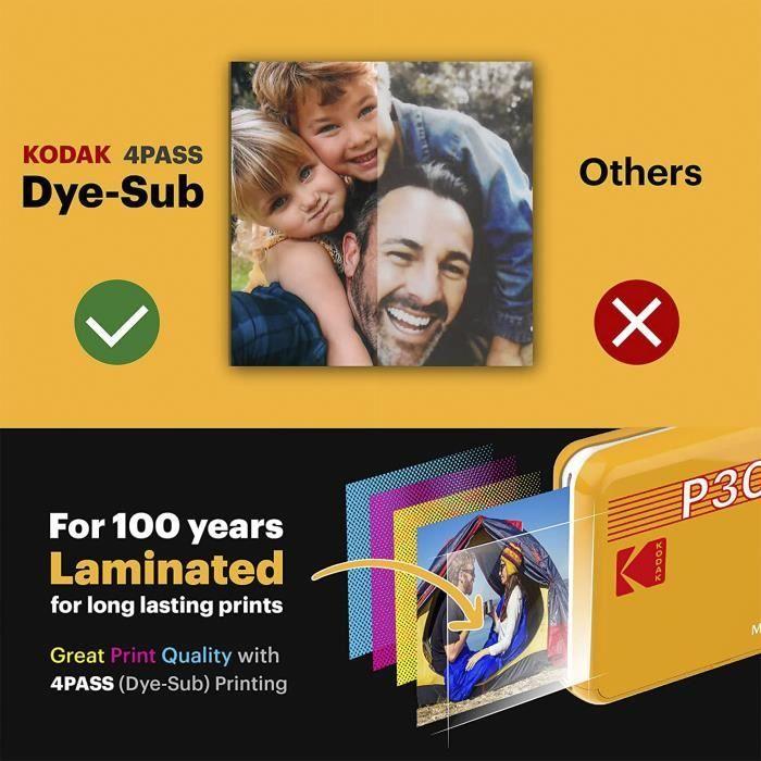 Kodak Mini 3 Retro White, Imprimante Photo Portable, Impression Rapide, Photos HD, 54 x 86 mmn Bluetooth, Compatible iOS et Android