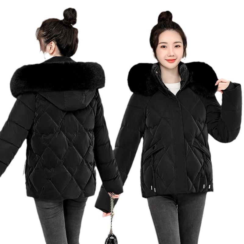 2025 Winter Wear New Down Cotton Jacket Slim Fit Hooded Big Fur Collar Student Cotton Jacket Women's Cropped Padded Jacket Thickened Jacket
