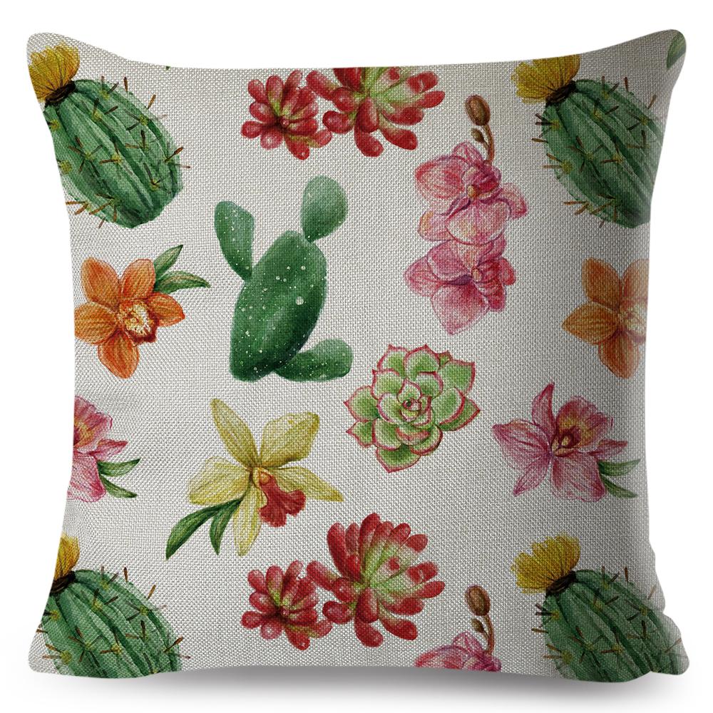 Scandinavian Style Cushion Cover Hand Drawn Cactus Floral Design Soft Square Pillow Gift Home Decor Xcm