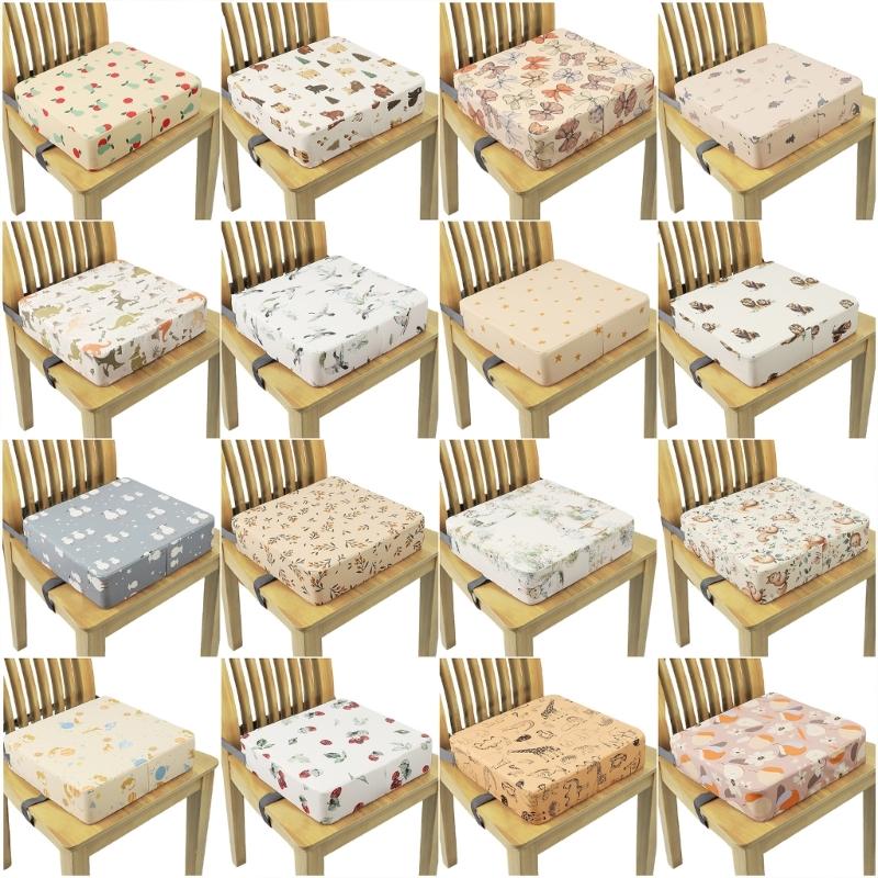 Booster Seat for Dining Table Printed Pattern Kids Booster Seat with Safety Buckles Anti-Slip Bottom Heightening Cushion