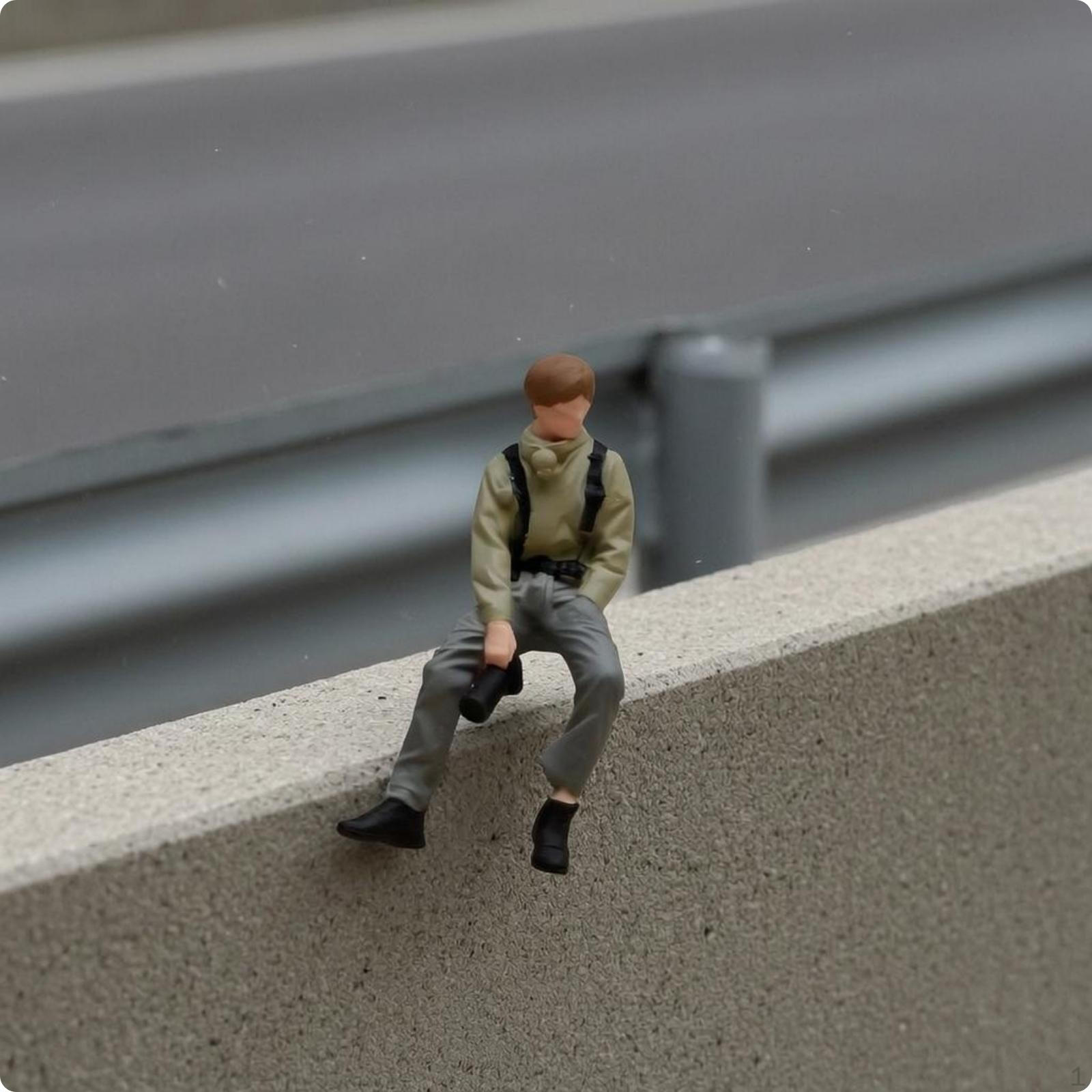 1/64 PhotoTaking Resin Figure Realistic Pose Seated Photographer Figurine Miniature