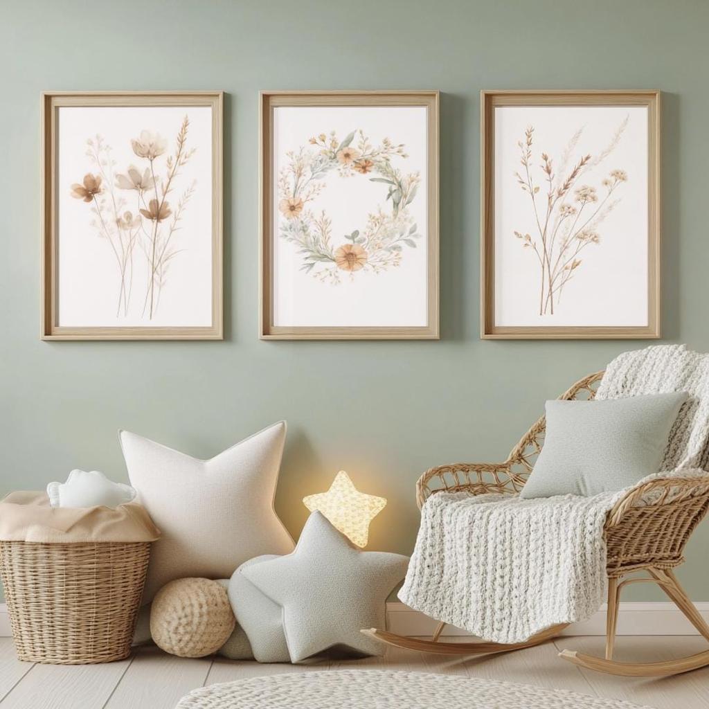 Set di Quadri da Parete in Tela Floreale Acquarello Boho, Stampe Ghirlanda Botanica, Decorazioni per Casa Minimaliste per Nursery Soggiorno Camera da Letto, Regali