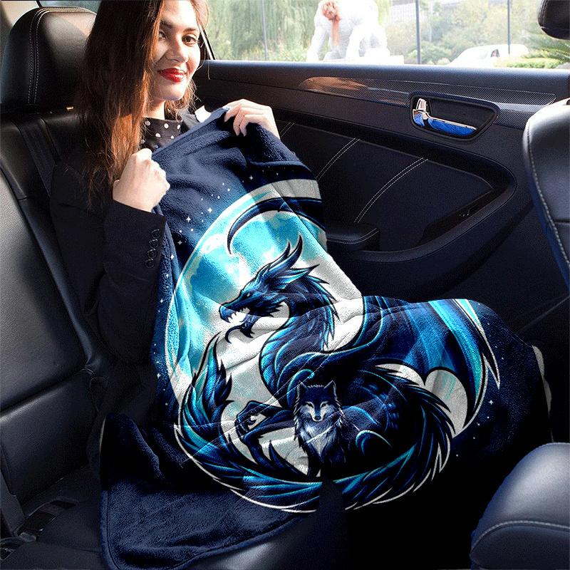 1pc Dragon Wolf Printing Lightweight Flannel Blanket, Comfortable and Warm Blanket, for Camping Sofa Bed and Couch Office, in All Seasons