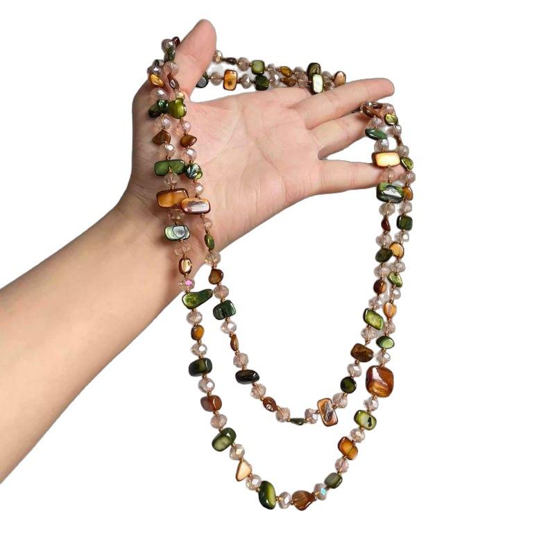 Collana con Perline di Conchiglie Colorate a Doppio Strato Boemia Usata