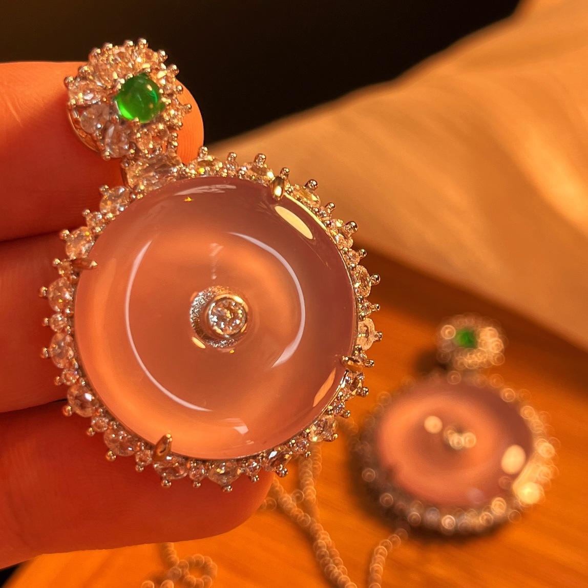 Jade Pink Luminous Natural Pink Chalcedony Agate Pendant Real Shot