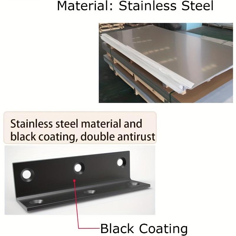 Équerre en L, protecteur d'angle robuste, équerre d'angle en acier inoxydable, grande équerre noire, support bois-métal