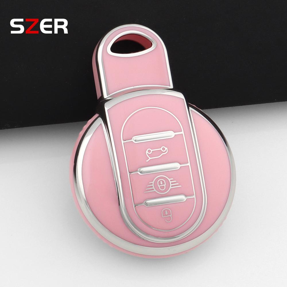 Pink Tpu Car Key Case Cover Protection Shell For Bmw Mini Coopers One Jcw F56 F55 F54 F57 F60 R55 R56 R57 R58 R59 R60 S Roadster